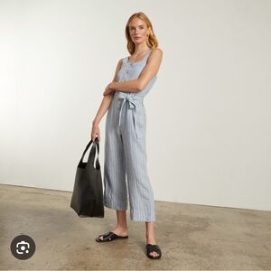Everlane Linen Jumpsuit Blue Stripe